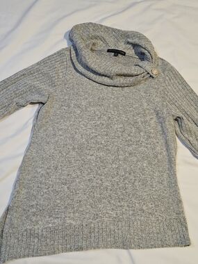 Adrienne Vittadini Light Gray Cowl Neck Sweater with Button